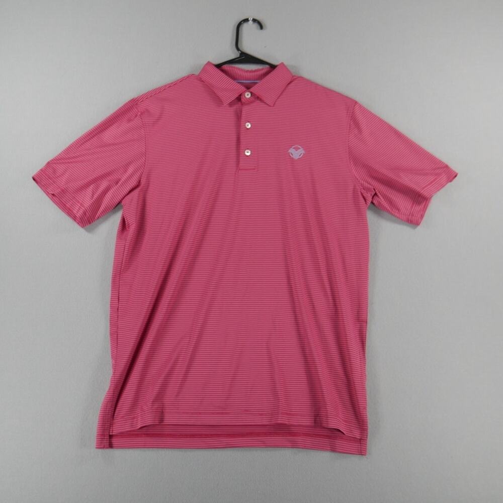 Johnnie-O The Vintage Club Golf Polo Pink/Gray Striped Mens Size Medium Stretch
